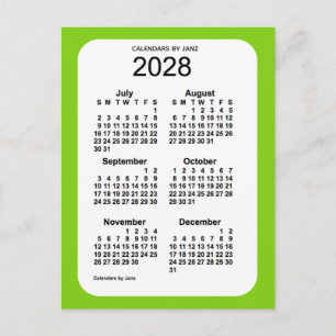 Cartão Postal Mini calendário verde amarelo 2028, 6 meses, por J