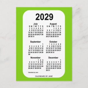 Cartão Postal Mini calendário verde amarelo 2029 de 6 meses por