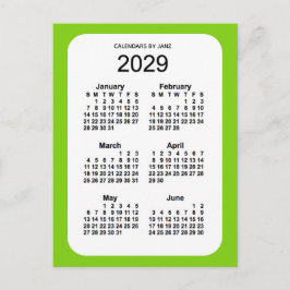 Cartão Postal Mini calendário verde amarelo 2029 de 6 meses por 