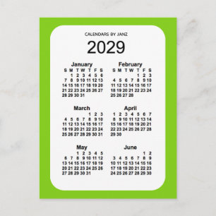 Cartão Postal Mini calendário verde amarelo 2029 de 6 meses por