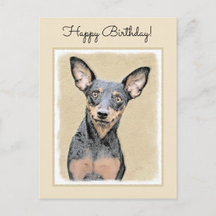 Cartão Postal Miniatura Pinscher Pintando Bela Arte Original de