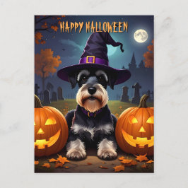 Cartão Postal Miniatura Schnauzer Halloween