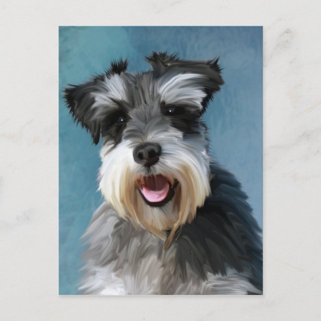 Cartão Postal Miniatura Schnauzer — Pintura De Cor De Água (Frente)