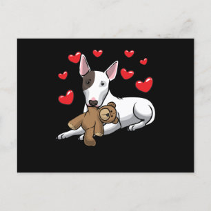 Cartão Postal Miniature Bull Terrier Dog With Stuffed Animal