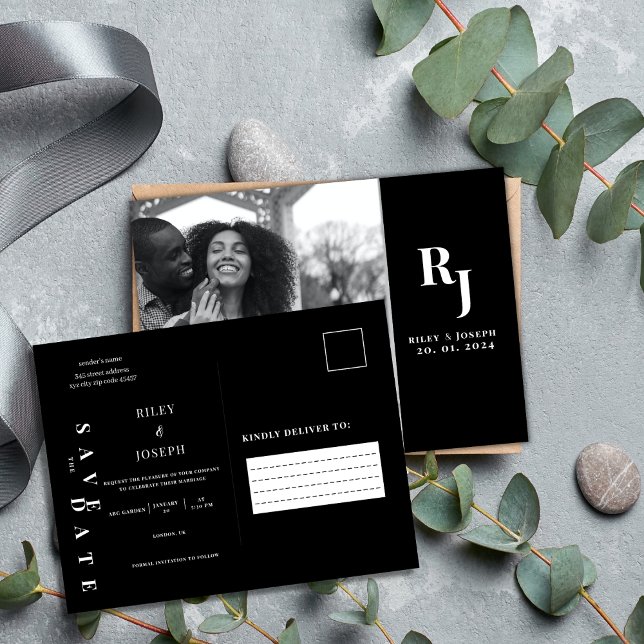 Cartão Postal Mínima negrito preto e branco, salve a data (Criador carregado)