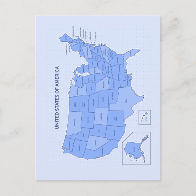 Cartão Postal Minimal Blue United States Map Illustration (Frente)