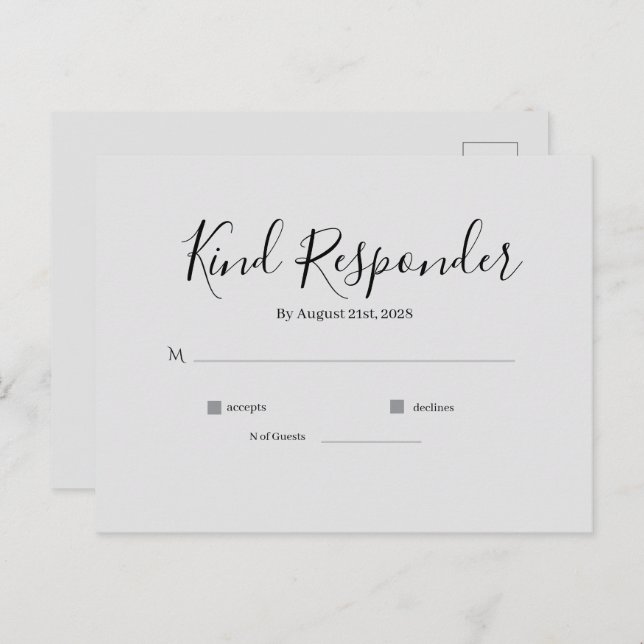 Cartão Postal Minimal Elegant Wedding RSVP Postcard (Frente/Verso)