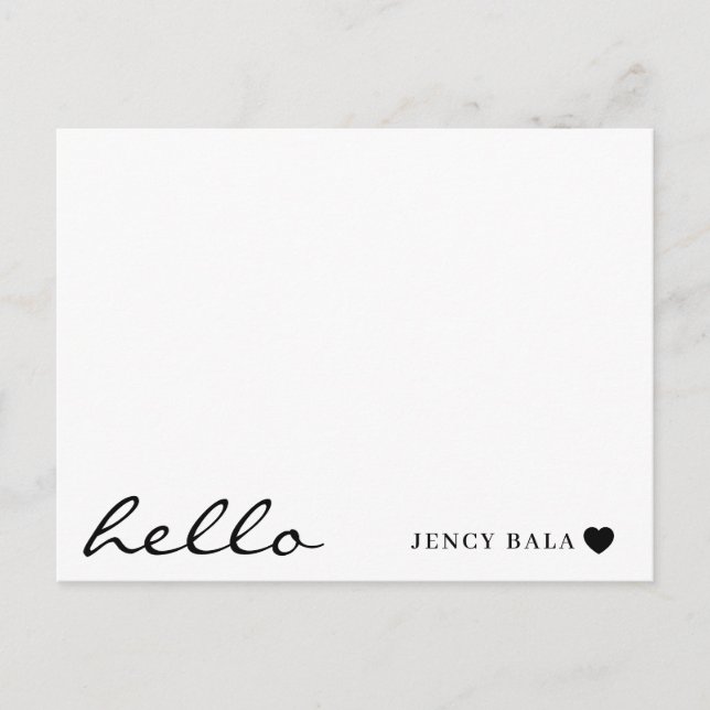 Cartão Postal Minimal Hello Modern Heart Design (Frente)