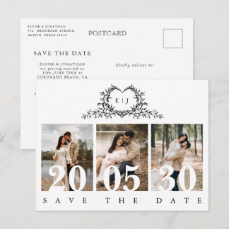 Cartão Postal Minimalist Calligraphy monogram Save the Date