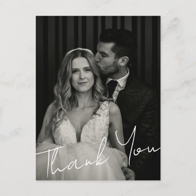 Cartão Postal Minimalist Elegant Wedding Photo Custom Thank You (Frente)
