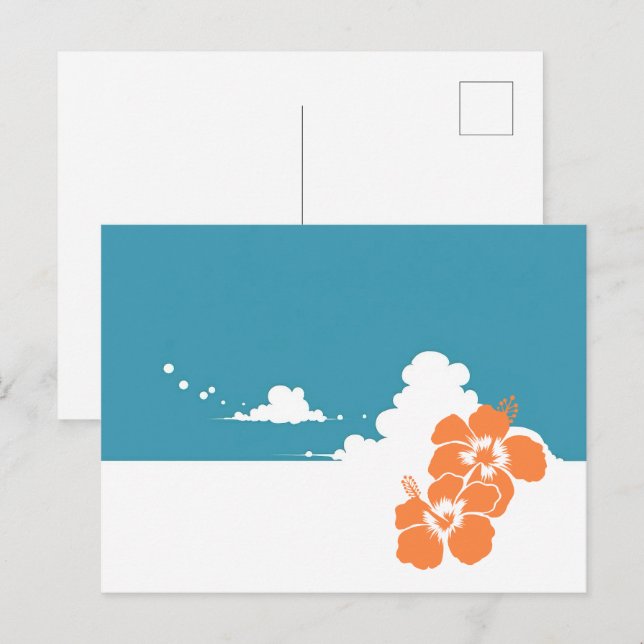 Cartão Postal Minimalist Hawaii Hibiscus & Summer Clouds (Frente/Verso)