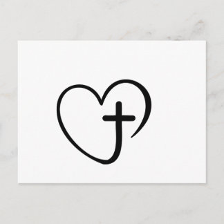Cartão Postal Minimalist Heart and Cross Faith Design