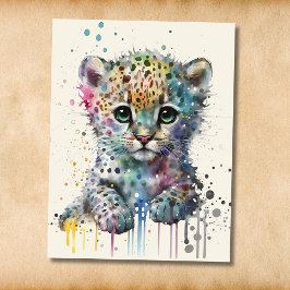 Cartão Postal Minimalist Ivory Watercolor Leopard Pattern
