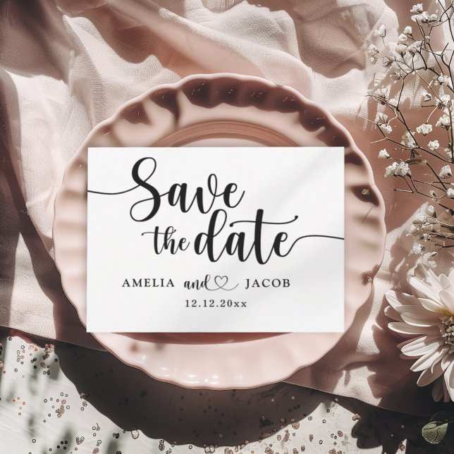 Cartão Postal Minimalist Save the Date Black & White Postcard (Criador carregado)