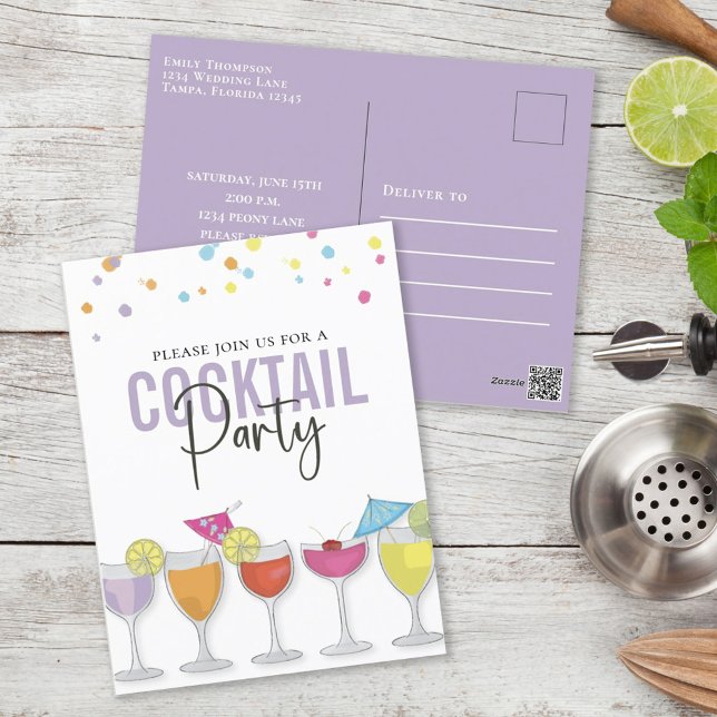 Cartão Postal Minimalist Simple Cocktail Party Modern Invitation (Criador carregado)