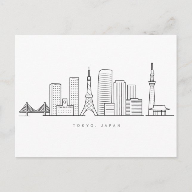 Cartão Postal Minimalist Tokyo Skyline Illustration (Frente)
