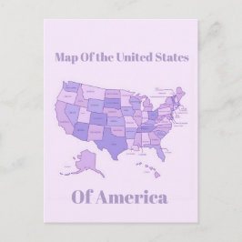 Cartão Postal Minimalist United States Map Pink Purple Art