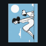 Cartão Postal Minimalist Woman and Dog Illustration<br><div class="desc">Minimalist illustration of a woman sitting with her dog under the moon. 
Perfect wall art and gift for dog lovers and pet owners.</div>