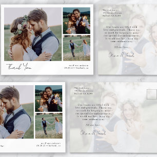 Cartão Postal Minimalista Agradecimento de Casamento Caligrafia 
