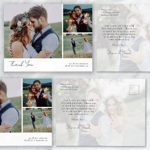 Cartão Postal Minimalista Agradecimento de Casamento Caligráfico