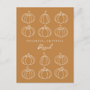 Cartão Postal Minimalista Agradecimento Feliz Abençoado Pumpkins