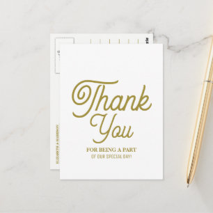 Cartão Postal Minimalista - Branco e Dourado - Obrigado pelo cas