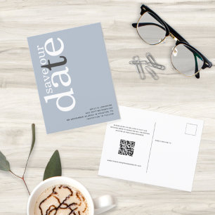 Cartão Postal Minimalista Código QR Azul Empoeirado Texto Salve 