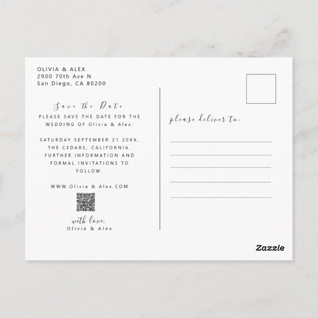 Cartão Postal Minimalista e Chic | Foto de Casamento Save The Da (Verso)