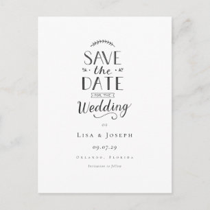Cartão Postal Minimalista Elegante Preto e Branco Save the Date