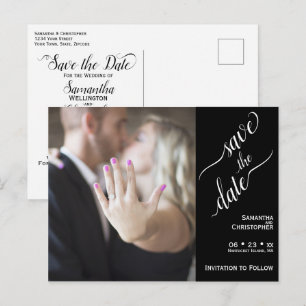 Cartão Postal Mínimo de branco no casamento preto Salve a foto d