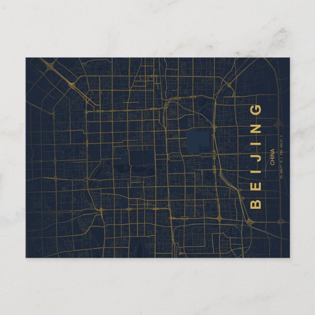 Cartão Postal Mínimo do Mapa da China Pequim (Frente)