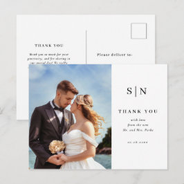 Cartão Postal Mínimo e Chic | Foto Agradecimento de Casamento