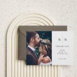 Cartão Postal Mínimo e Chic | Foto Casamento Obrigado<br><div class="desc">Este elegante e moderno obrigado de casamento que vocês postais apresentam um simples design de texto preto e branco que exude o estilo minimalista,  com sua foto de casamento pessoal favorita. Adicione suas iniciais ou monograma para torná-las completamente suas.</div>