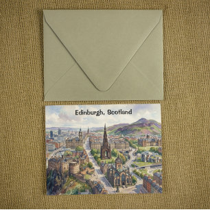 Cartão Postal Mínimo Edimburgo Escócia Vista da Cidade Aquarela