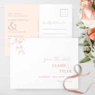 Cartão Postal Mínimo Elegante, Casamento De Pêssego Salvar A Dat
