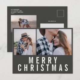 Cartão Postal Mínimo moderno natal branco preto multifoto