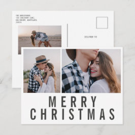 Cartão Postal Mínimo moderno natal branco preto multifoto