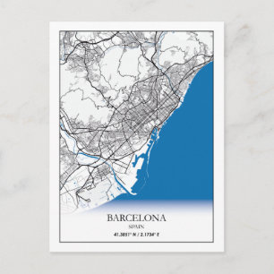 Cartão Postal Mínimo Simples de Mapa de Cidade Espanha de Barcel