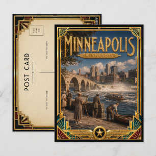 Cartão Postal Minneapolis Minnesota Arte Deco Antigo Idade Doura