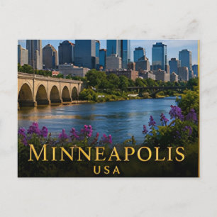 Cartão Postal Minneapolis Minnesota Lagos, Margem do Rio & Urban