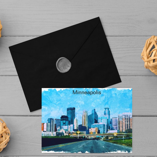 Cartão Postal Minneapolis Minnesota Viagem Skyline (minneapolis minnesota retro travel postcard)