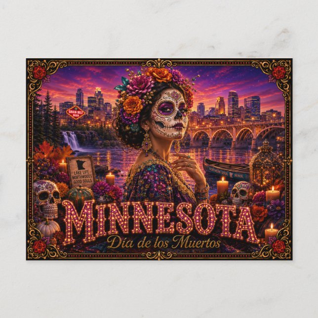 Cartão Postal Minnesota Dia dos Mortos Retro (Frente)