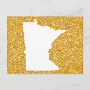 Cartão Postal Minnesota em White e Dourada Glitter