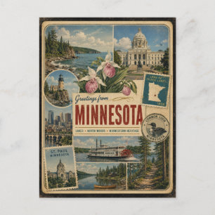 Cartão Postal Minnesota Estilo Vintage Autêntico
