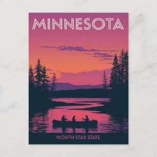 Cartão Postal Minnesota North Star Estado Caiaque Pôr do Sol