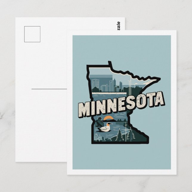 Cartão Postal Minnesota Retro Viagem Design Iconic Estados Unido (Frente/Verso)