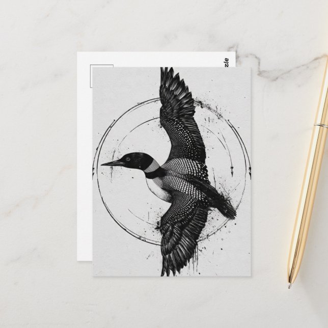 Cartão Postal Minnesota State Bird Loon in Flight (Frente/Verso In Situ)