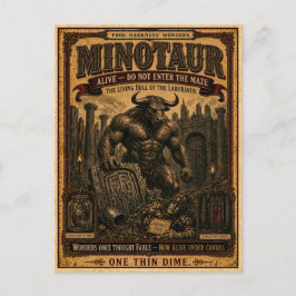 Cartão Postal Minotauro, Monstro de Circo Vintage