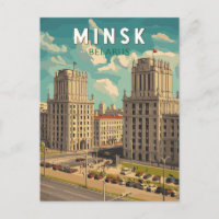 Minsk Belarus Illustra Viagem Art Vintage