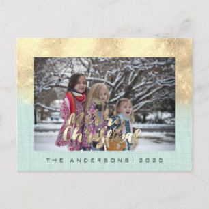 Cartão Postal Mint Fotográfica de Natal Feliz Feriado Dourado